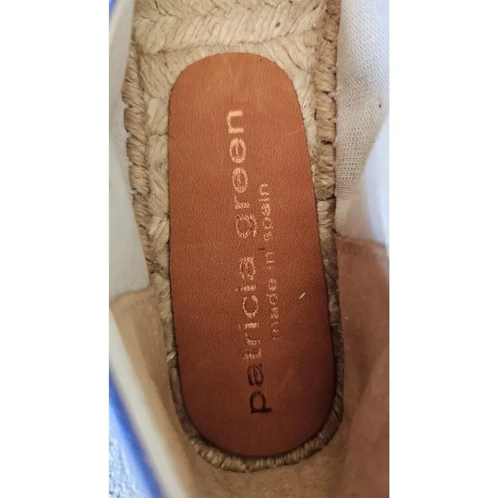 Patricia Green Espadrille Flats, Ashley,  Peep Toe,  Blue Suede, New, Sz 5.5